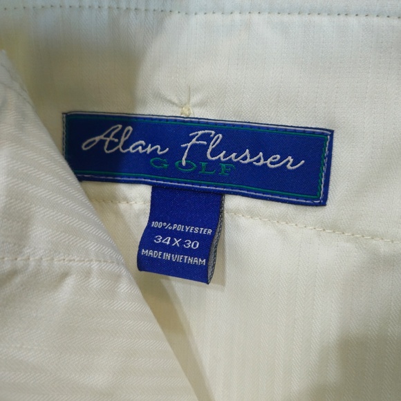 Alan Flusser Golf Pants Mens 34x30 String Pleated Front Performance Dress Cream - Picture 5 of 9
